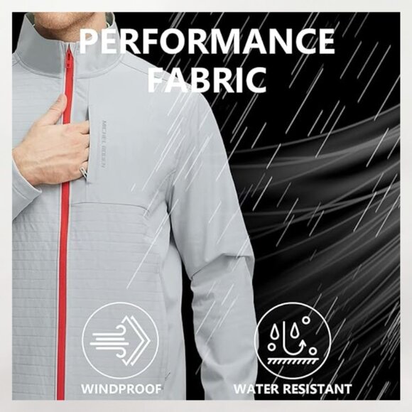 NWT - Michel Rouen Men's Golf Jacket Water Resistant Windbreaker - Light Grey - Picture 4 of 6